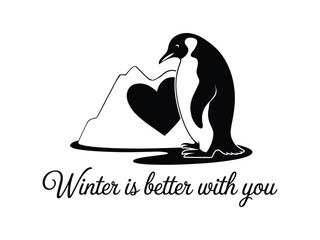 Obraz premium Winter Penguin with Heart Iceberg - Love Vector