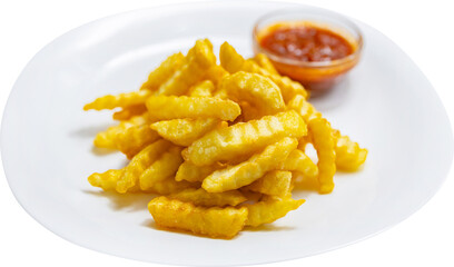French fries on a plate with sauce