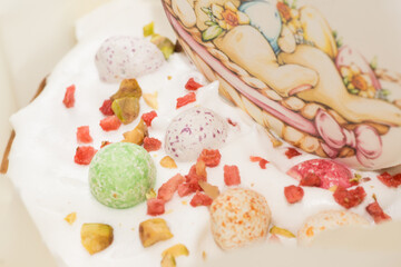 Traditional Easter dinner or brunch with cake.