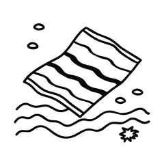 Summer Beach Doodle With Towel Waves Bubbles And Starfish Isolated On White Background