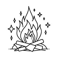 Minimalist Campfire Illustration With Stars Around The Flame And Wooden Logs