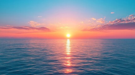 Obraz premium Vibrant Pink And Orange Sunset Over Calm Ocean Water
