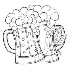 Two Beer Mugs Drawing Outline