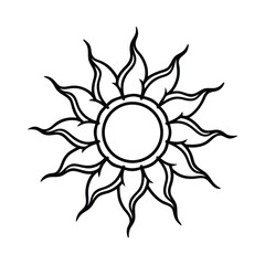 Black Outline Sun Illustration On White Background Decorative Vector Graphic Element