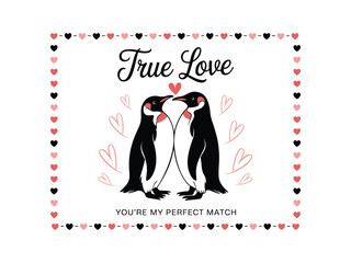 Obraz premium True Love Penguins Perfect Match Vector