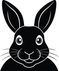 vector illustration of a cartoon rabbit wearing sunglass, black and white rabbit symbol, cute rabbit silhouette vector. 