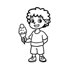 Happy Boy Cartoon, Ice Cream Cone, Summer Treat, Childs Delight