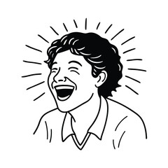 Line Art Illustration Of A Laughing Person With Radiating Lines Around Head