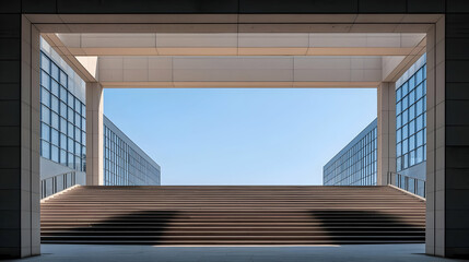 Fototapeta premium Modern Architecture Staircase Leading to Blue Sky