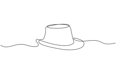 Continuous single drawn one line men hat, one line drawing of cowboy hat, Vector continuous one line drawing of panama hat simple line art vector illustration.