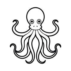 Outline Illustration Of A Cute Octopus With Curly Tentacles On White Background