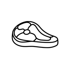 Black outline of a raw steak with fat marbling.
