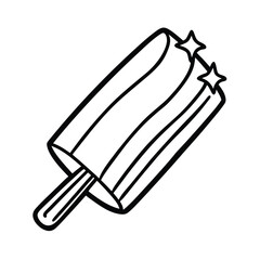 Outline Style Illustration Of A Popsicle With Stick And Stars In Black And White