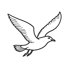 Simple Line Art Of A Seagull Soaring With Wings Spread Wide In Flight