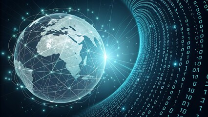 Global Network Interconnected with Digital Data Stream Visualization