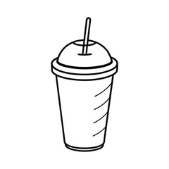 Simple Outlined Drawing Of A Drink With Straw In Disposable Cup