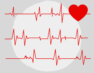 Red heartbeat line collection with heart symbol, cardiology, medical pulse, ECG, EKG design, healthcare clipart vector illustration, health monitoring, digital heartbeat graphics
