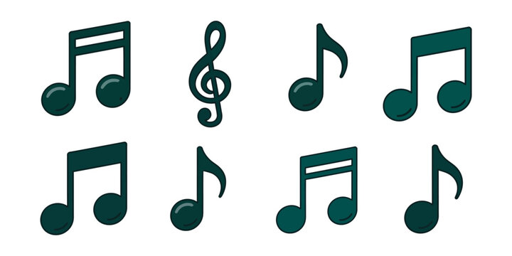 Music notes keys icon set, Music notes symbol, vector illustration. Music notes, song, melody or tune flat icons for musical apps and website, Music Notes and Symbols Set - Stock Vector Illustration.