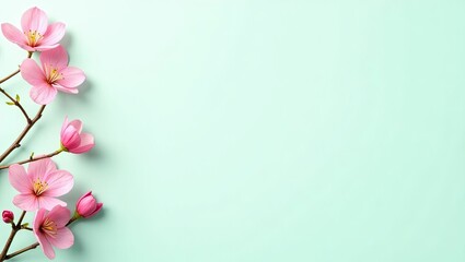 Fototapeta premium Soft pastel pink and white flowers on mint green background