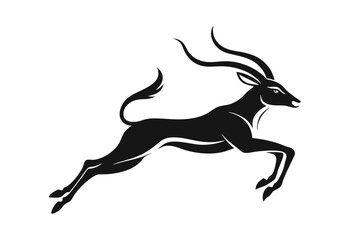 Obraz premium Silhouette illustration of a leaping antelope with long curved horns and a slender tail design