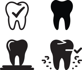 Four Dental Icons Representing Healthy and Damaged Teeth