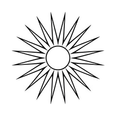 Stylized Sun Outline With Sharp Rays In Black And White Vector Illustration