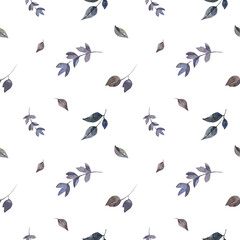 minimalistic seamless pattern of watercolor floral ornaments for design paper with leaves, twigs and buds