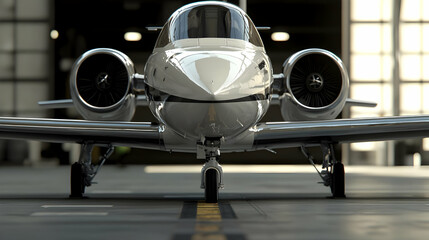 Modern White Jet Plane In Hangar