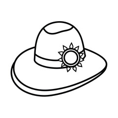 Elegant Summer Hat Decorated With A Flower Linear Design Minimalist Style Isolated