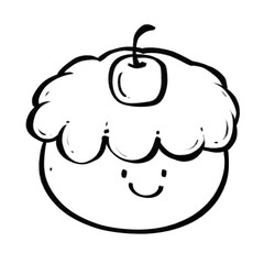 Cute Line Art Dessert with Cherry, Whipped Cream, and Smiling Face