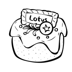 Black and White Line Art of Lotus Cake with Frosting and Cookie Topper