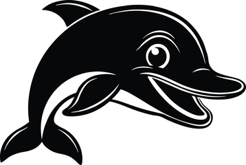 vector illustration of a dolphin, dolphin vector illustration, silhouette of a dolphin jumping, happy face reaction dolphin cartoon character head icon, outlined vector of jumping dolphin.