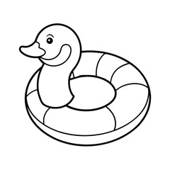 Duck Inflatable Pool Ring Outline Drawing Summer Vacation Fun Black And White