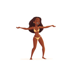 Feeling Free Happy Woman Enjoying the Sunshine in a Bikini flat vector design