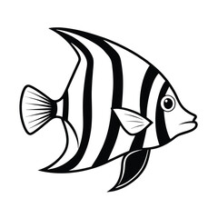 Black And White Striped Fish Illustration Aquatic Creature Outline Graphic Element Isolated
