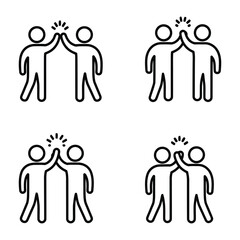 High Five Icon Set – Teamwork, Collaboration, Celebration Outline Vector