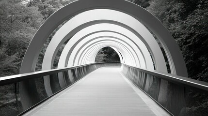 A modern architectural bridge covered by an arched white structure