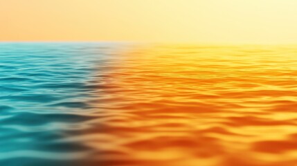 Obraz premium Tranquil water surface blending blue and orange hues, reflecting a serene sunset atmosphere.