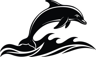 vector illustration of a dolphin, dolphin vector illustration, silhouette of a dolphin jumping, happy face reaction dolphin cartoon character head icon, outlined vector of jumping dolphin.