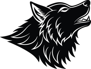 wolf vector illustration, howling wolf in hill silhouette vector symbol icon,black wolf vector illustration,  howling wolf head icon, wolf face reaction on white background.