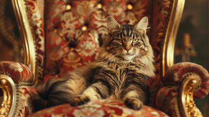 Proud Cat with Shiny Fur in Throne Pose