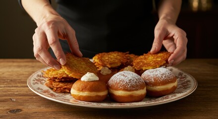 Plate of Latkes and Doughnuts - Photo