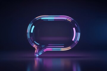 3D Neon message bubble on dark background