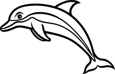 Obraz premium vector illustration of a dolphin, dolphin vector illustration, silhouette of a dolphin jumping, happy face reaction dolphin cartoon character head icon, outlined vector of jumping dolphin.
