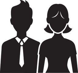 black silhouettes of men and women on white background