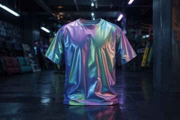 Fototapeta premium Futuristic Iridescent T-Shirt in Neon Light