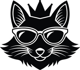 Obraz premium black and white wolf, wolf head tattoo, wolf head vector, wolf head icon, silhouette of king wolf wearing sunglass funny cartoon type illustration.