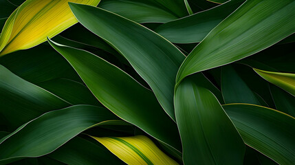 Closeup Of Lush Green Leaves With Yellow Veins