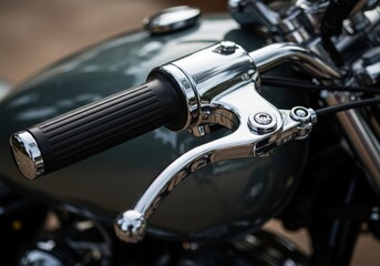 Obraz premium Close up of vintage motorcycle controls showcasing chrome details and sleek design features