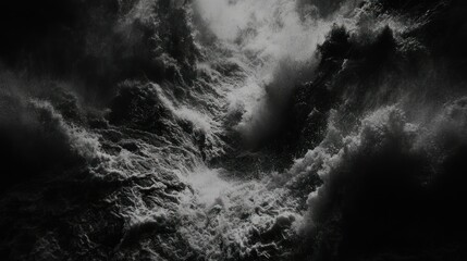 Dramatic churning ocean waves in a dark monochromatic environment